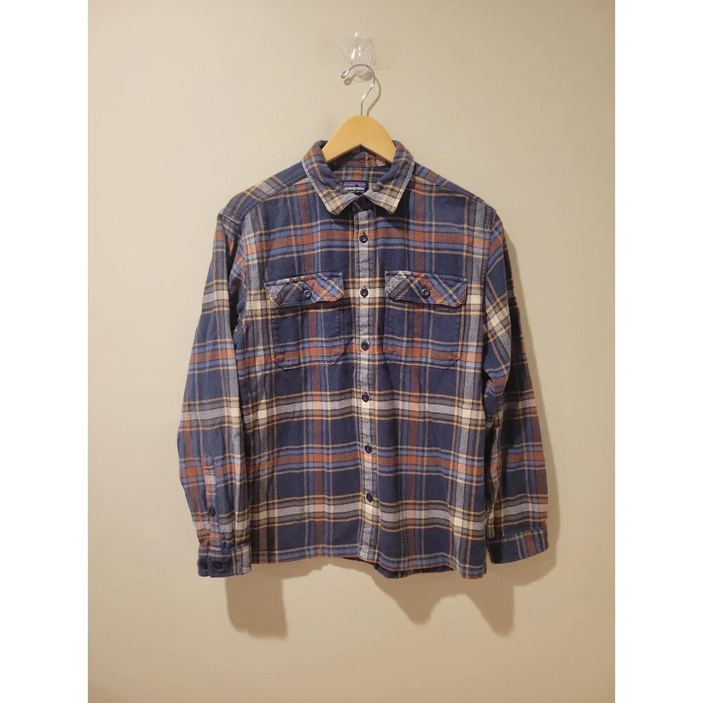 Patagonia Fjord Flannel Shirt Men's Organic Cotton Blue Plaid Button Front Top